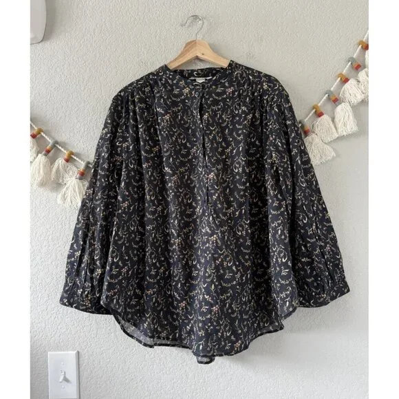 H&M 100% Cotton Floral Poplin Button Front Oversized Top Fairy Coquette Boho L - Picture 1 of 9